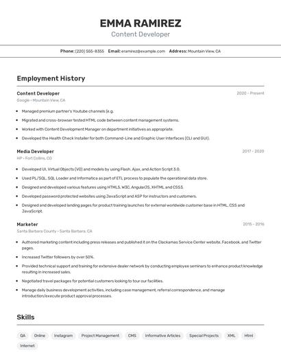 Content Developer Resume