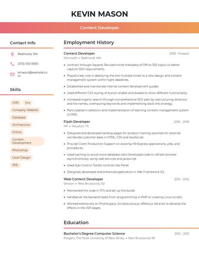 Content Developer Resume