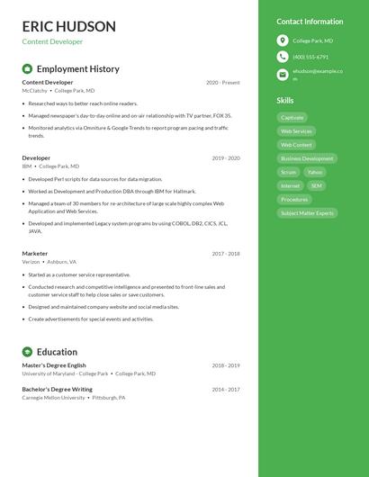 Content Developer Resume
