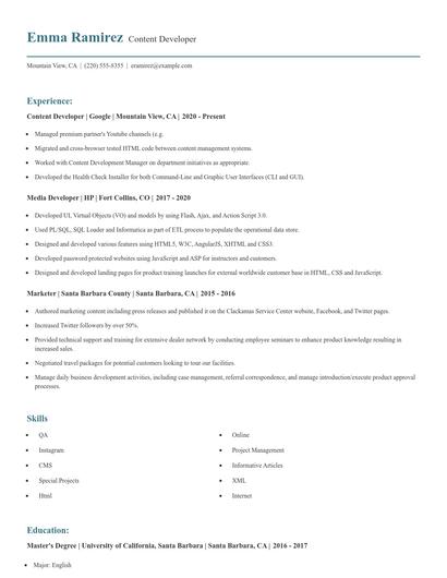 Content Developer Resume