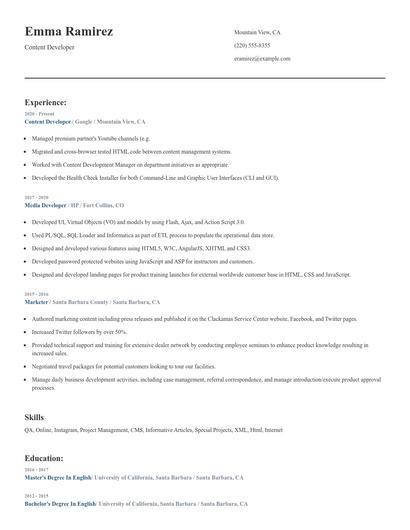 Content Developer Resume