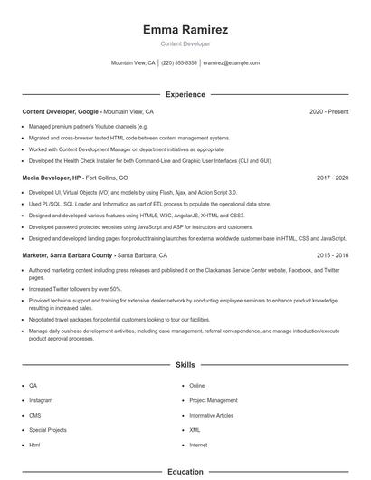 Content Developer Resume