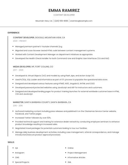 Content Developer Resume