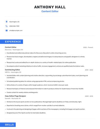 Content Editor Resume