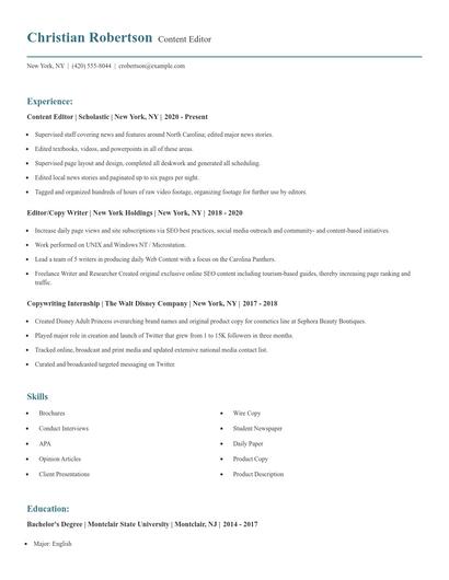 Content Editor Resume