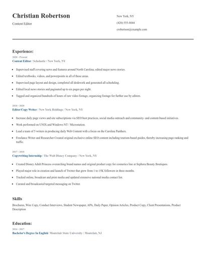 Content Editor Resume
