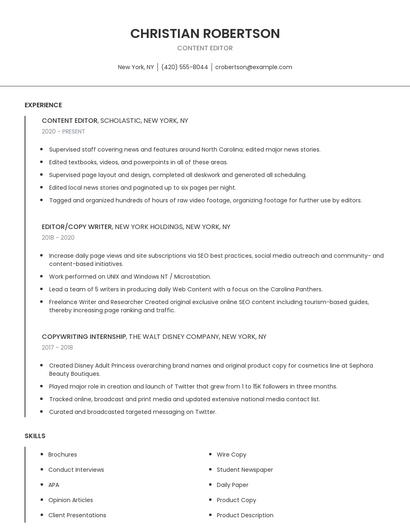 Content Editor Resume