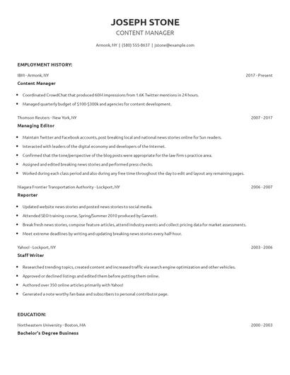 Content Manager Resume