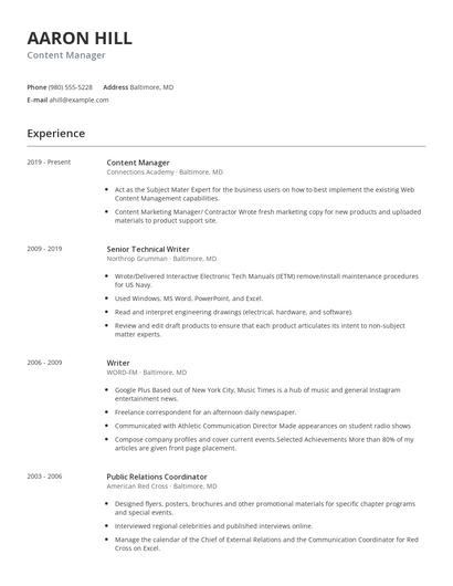 Content Manager Resume