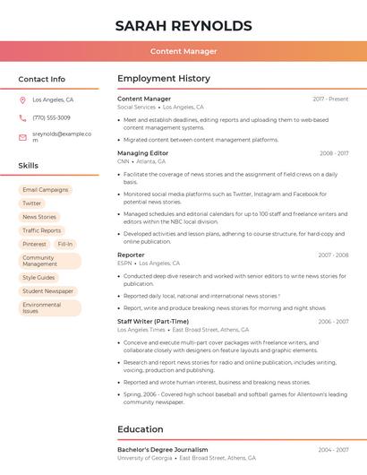 Content Manager Resume