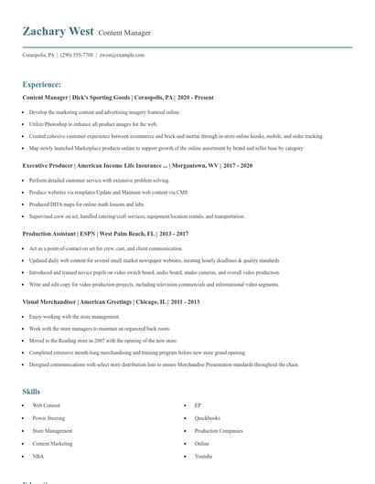 Content Manager Resume
