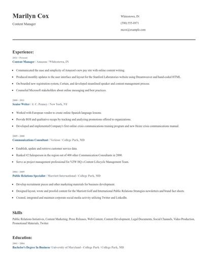 Content Manager Resume