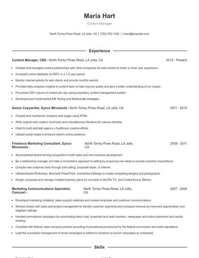 Content Manager Resume