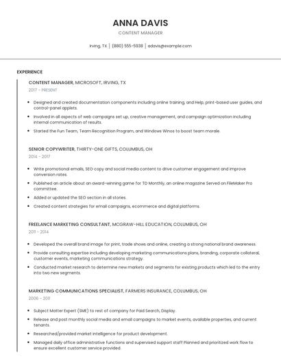 Content Manager Resume