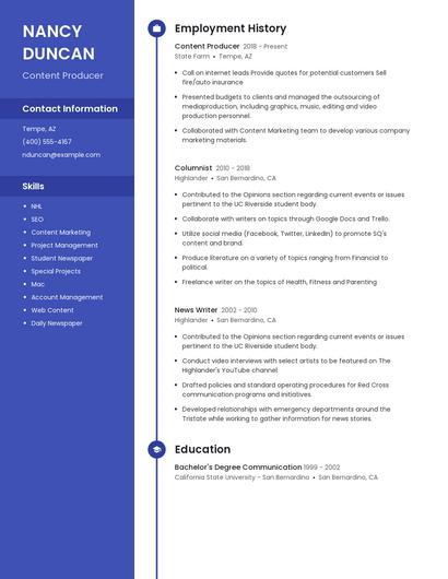 Content Producer Resume