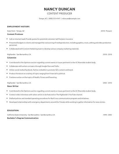 Content Producer Resume