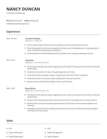 Content Producer Resume