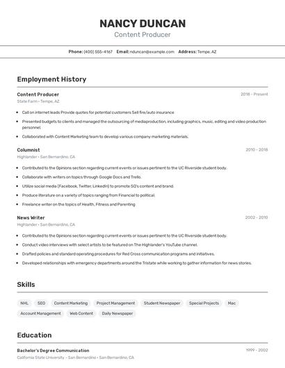 Content Producer Resume