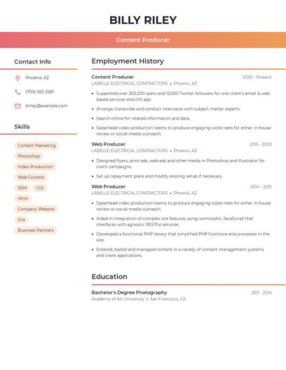 Content Producer Resume