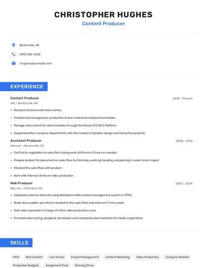 Content Producer Resume