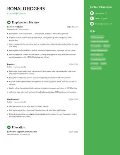 Content Producer Resume