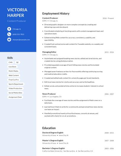Content Producer Resume