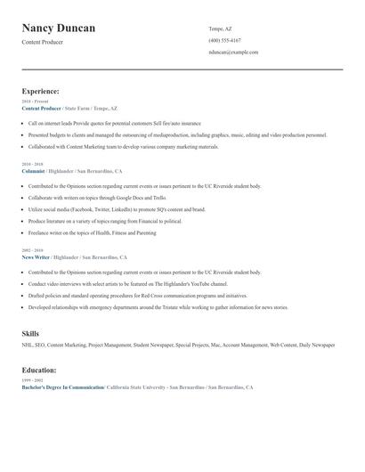 Content Producer Resume