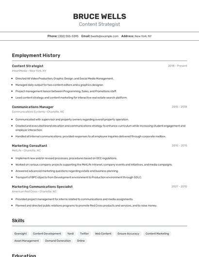 Content Strategist Resume
