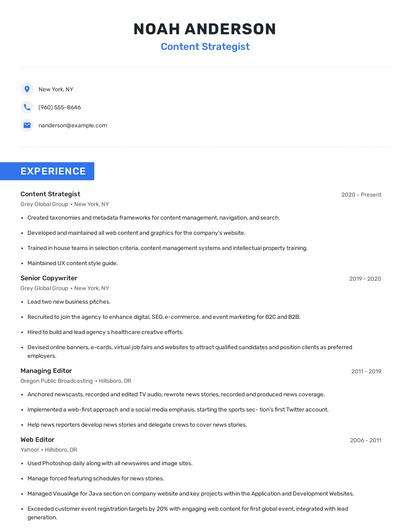 Content Strategist Resume