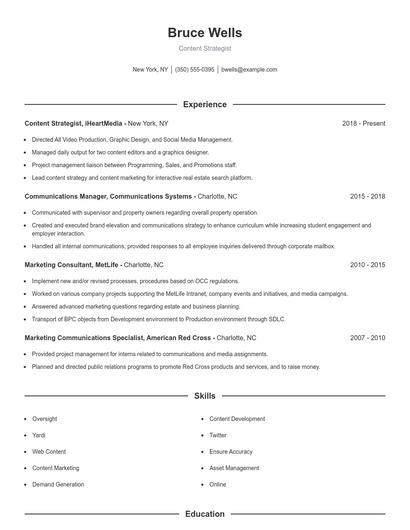 Content Strategist Resume