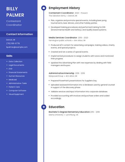 Contestant Coordinator Resume