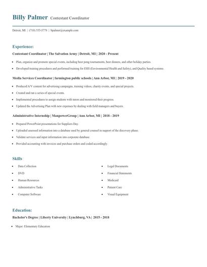 Contestant Coordinator Resume