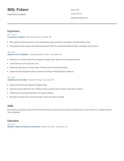 Contestant Coordinator Resume