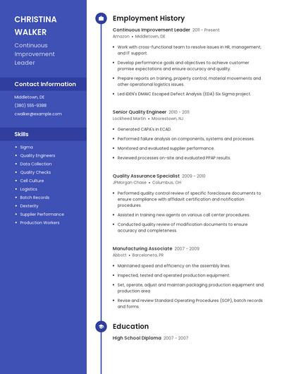 Continuous Improvement Leader Resume