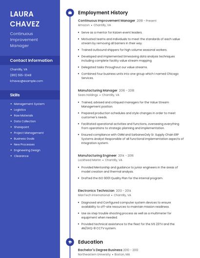 Continuous Improvement Manager Resume