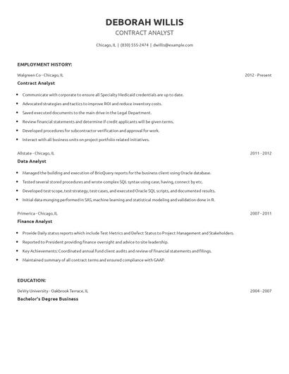 Contract Analyst Resume