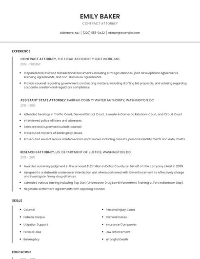 Contract Attorney Resume