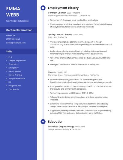 Contract Chemist Resume