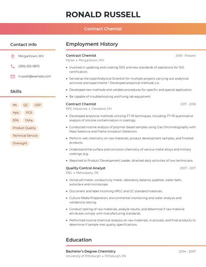 Contract Chemist Resume