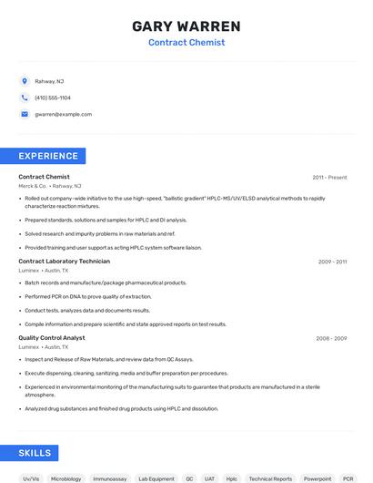 Contract Chemist Resume