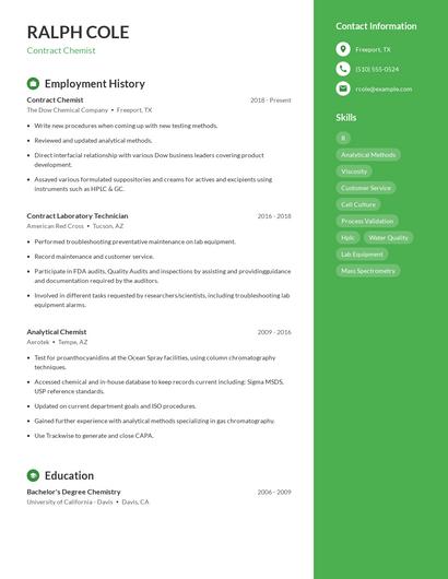 Contract Chemist Resume