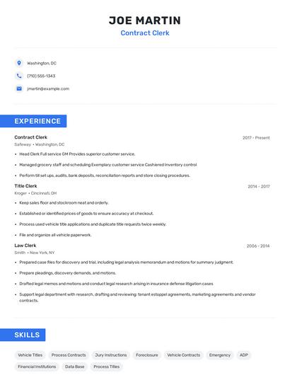 Contract Clerk Resume