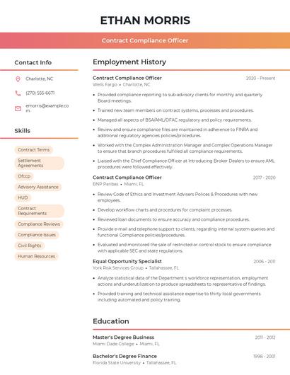 Contract Compliance Officer Resume