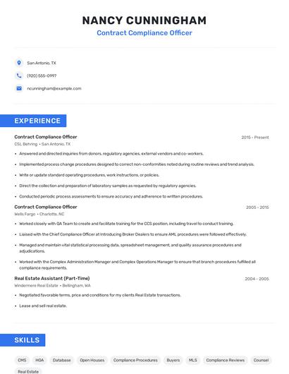 Contract Compliance Officer Resume