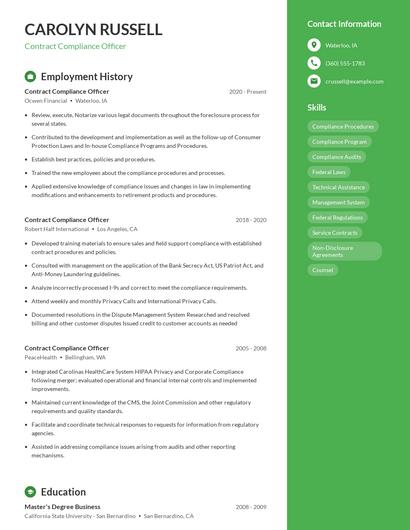 Contract Compliance Officer Resume