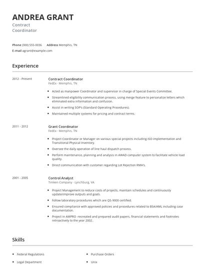 Contract Coordinator Resume