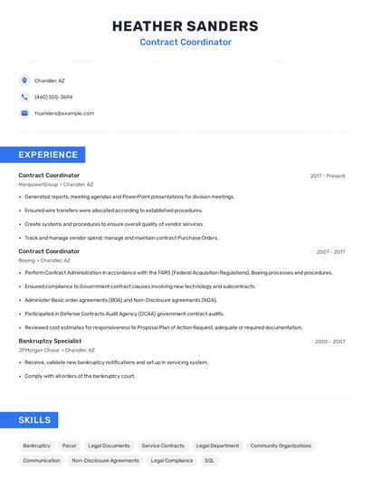 Contract Coordinator Resume
