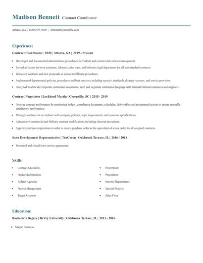 Contract Coordinator Resume