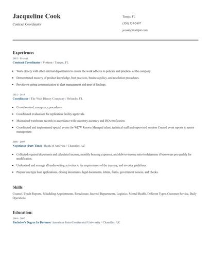 Contract Coordinator Resume