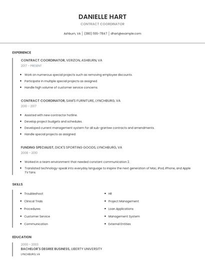 Contract Coordinator Resume